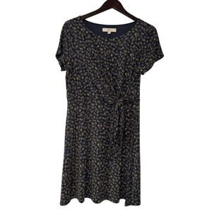 LOFT Side Tie T-Shirt Dress Women's Large Rayon Soft Stretch Blue Floral NWOT